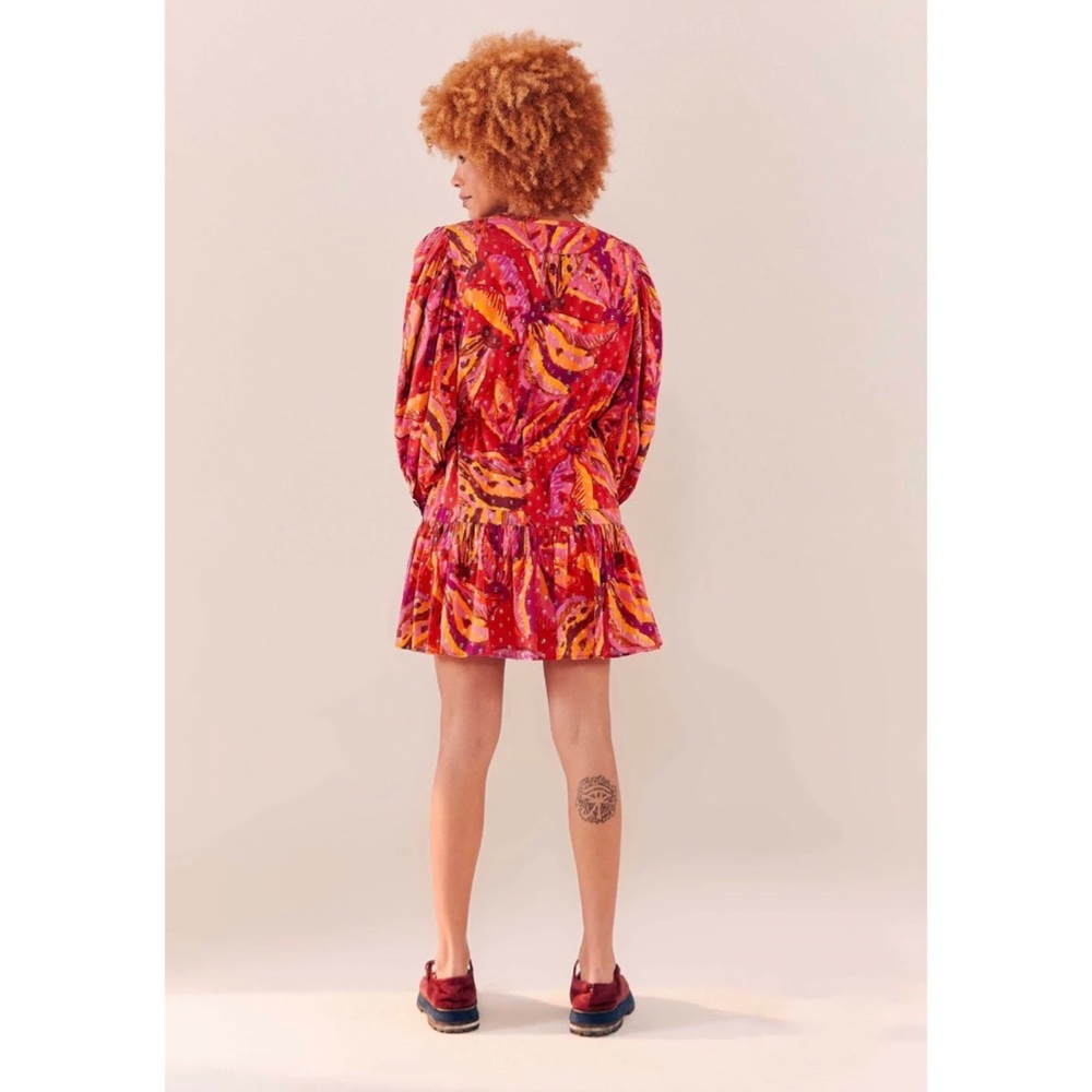 Farm Rio Red Banana Metallic Long Sleeve Mini Dress NWT M L - Picture 9 of 12